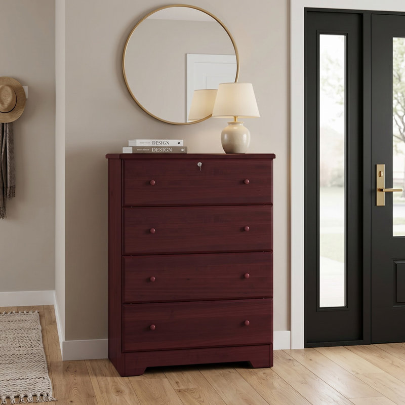 Commode 4 tiroirs en bois massif Raiqa, Acajou