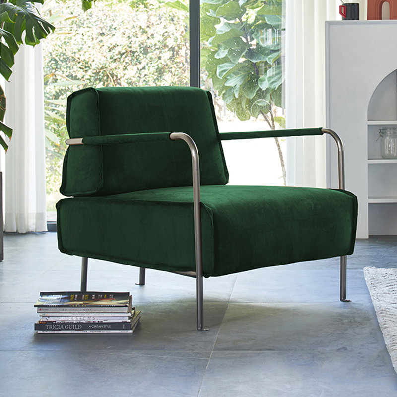 Fauteuil de 29,52 po Bonaire Bonaire, Microfibre / suédine vert, Argenté