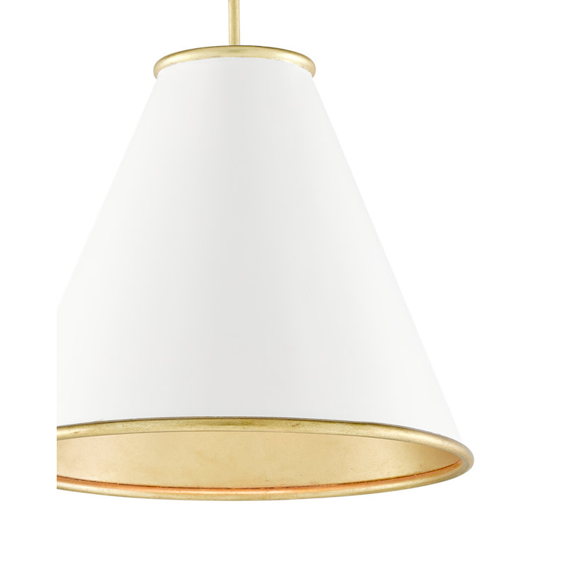 Luminaire suspendu conique 1 lumière, Blanc / Doré, H 18 po x l 16 po x P 16 po