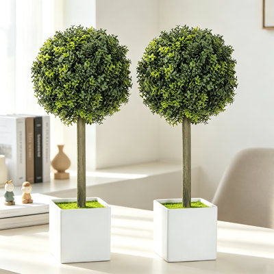 2 Pcs Artificial Boxwood Topiary Balls, Fake Plants With 114 PE Leaves
