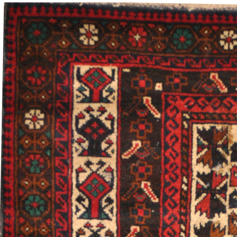 Tapis décoratif en laine de conception unique noué à la main balouchi beige/rouge 2 pi 10 po x 4 pi 5 po