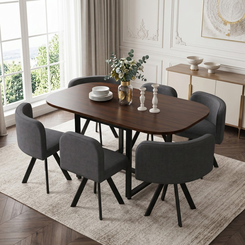 Dining Table with Steel Base, Grey+Walunt