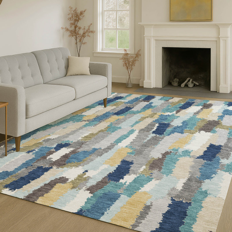 Tapis intérieur / extérieur lavable à la machine Chantille ACN2437, Sarcelle, 9 pi x 12 pi