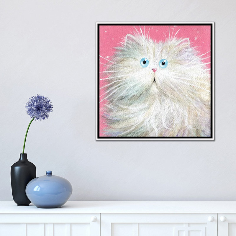 " White Persian " by Kim Haskins, No Matte, 18" H x 18" W x 1.5" D, White Framed