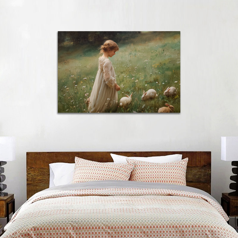 Décoration murale en toile de lapin de printemps Timuba - photos sur le thème de Pâques pour la décoration intérieure, œuvre d'art d'enfant et de lapin mignon, reproduction sur toile encadrée et tendue, 20 po x 30 po
