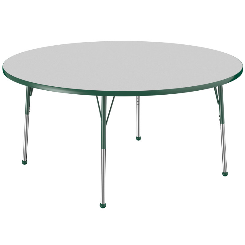 Table ronde à hauteur réglable, H 24 po x L 60 po x l 60 po, Gris / vert, Standard Ball Glide