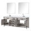 80 po L Lavabo de salle de bain en chêne blanc, plateau en quartz scellé, robinet, surface polie à deux miroirs doubles, robinet