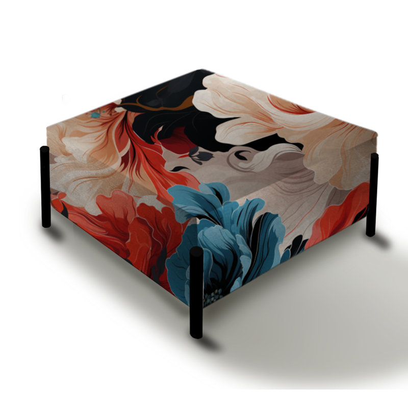 Rouge et bleu Rebel Soul Floral Cottage Collage - Grand repose-pieds carré floral