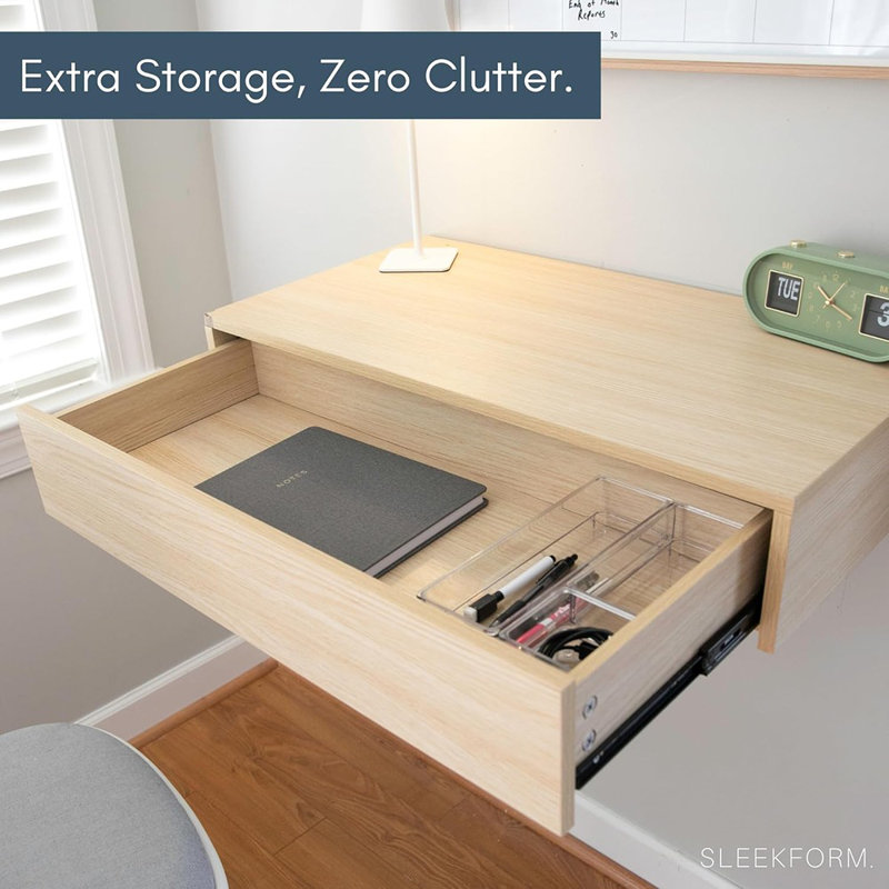 Table de maquillage murale pour bureau ou coiffeuse, stratifié à motif chêne blanc moderne
