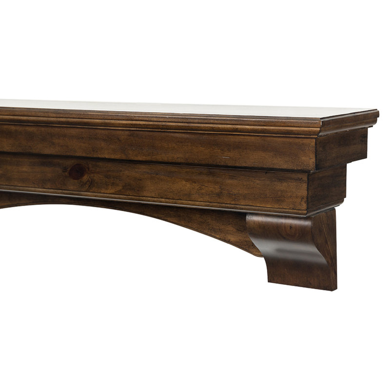 Salem 72" Floating Pine Wood Fireplace Mantel Shelf with Arched Corbels - Mocha Finish, 72" Length, Mocha