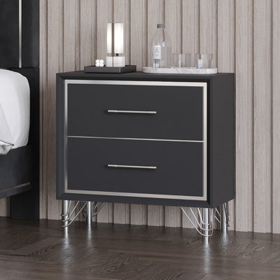 Holtzclaw Rubberwood 2 Drawers Nightstand, Ebony