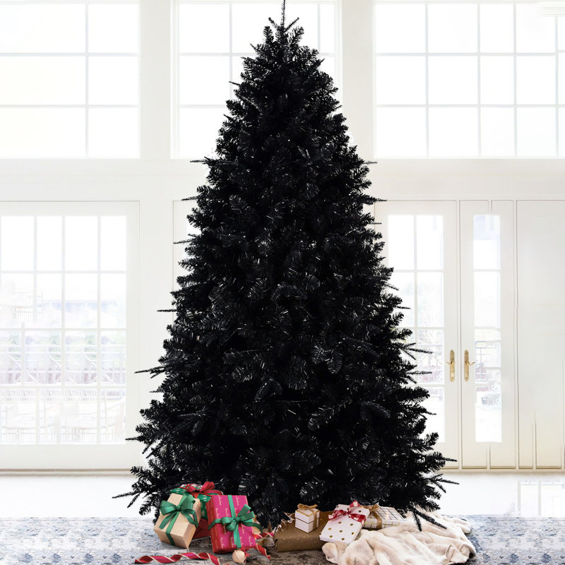 Arbre de Noël 9 pi noir, 750 lumières à DEL blanches, 3176 pointes Pe +, unique pour Noël et décoration, arbre artificiel à base en métal stable et facile à installer