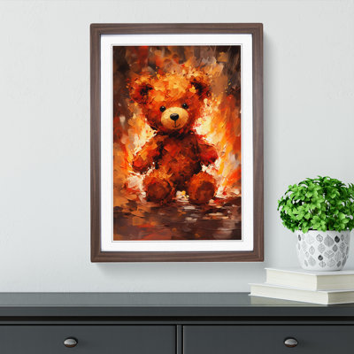 Teddy Bear Action Painting - Single Picture Frame Print on Wood