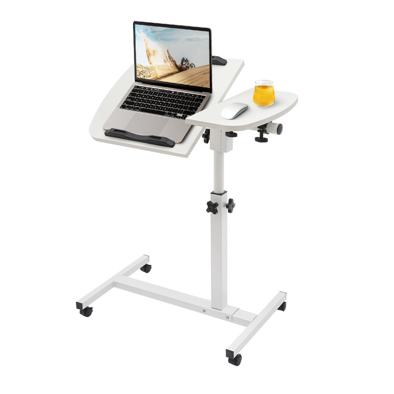 White Portable Adjustable Rolling Laptop Table Stand with Wheels