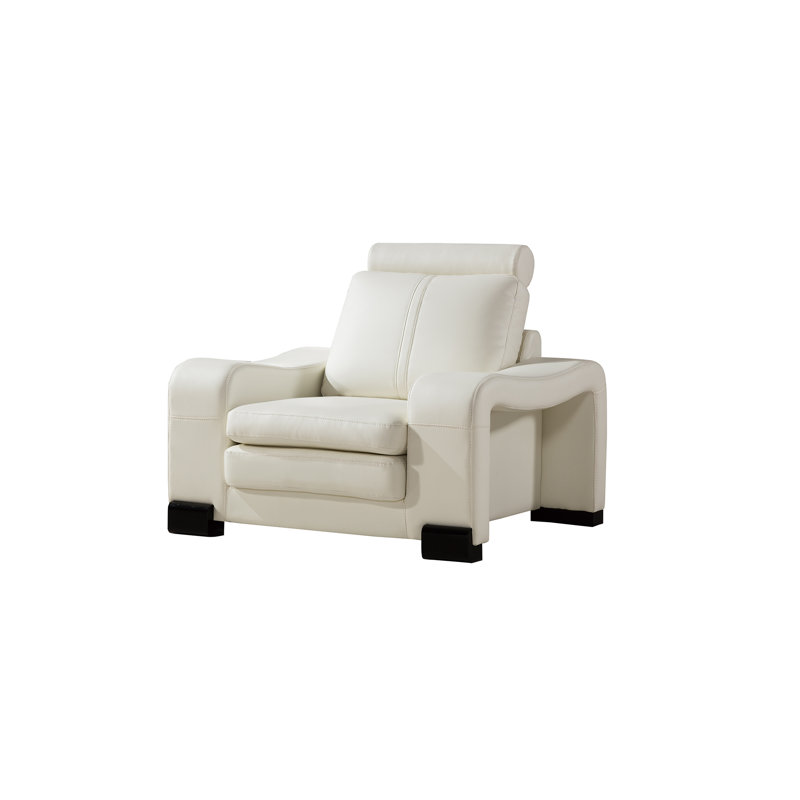 Barnier Faux Leather Club Chair with Ottoman, White Genuine Leather