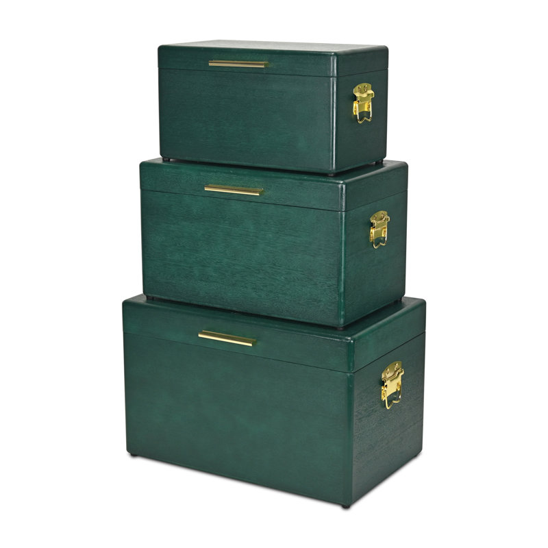 Sable Set of 3 Trunks with Gold Handles, Green