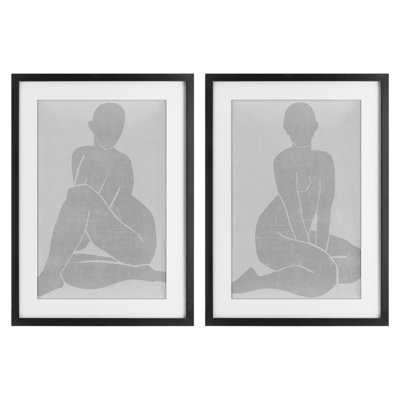 Veiled Nude Silhouettes 2pc Framed Print Under Glass Set, design by Melissa Wang