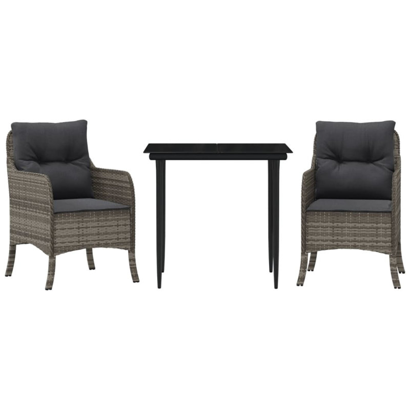 Ensemble repas 3 pièces avec coussins en rotin Red Barrel Studio®, H 29,1 po x l 31,5 po x P 31,5 po, Gris foncé / Gris, 2