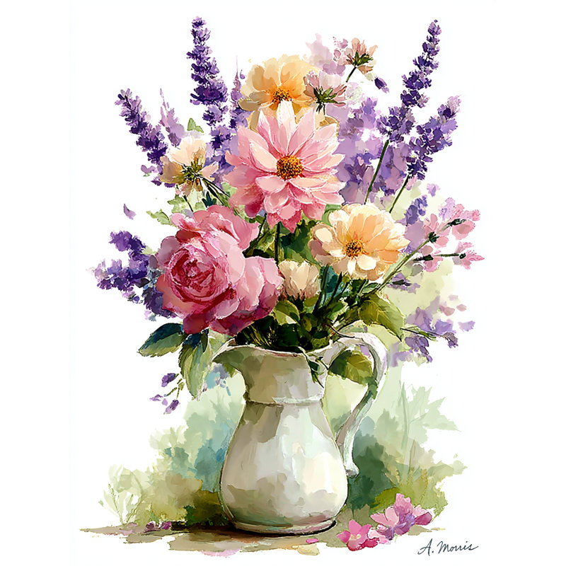 Lavande, art floral sur toile, aquarelle rustique, H 36 po x l 24 po