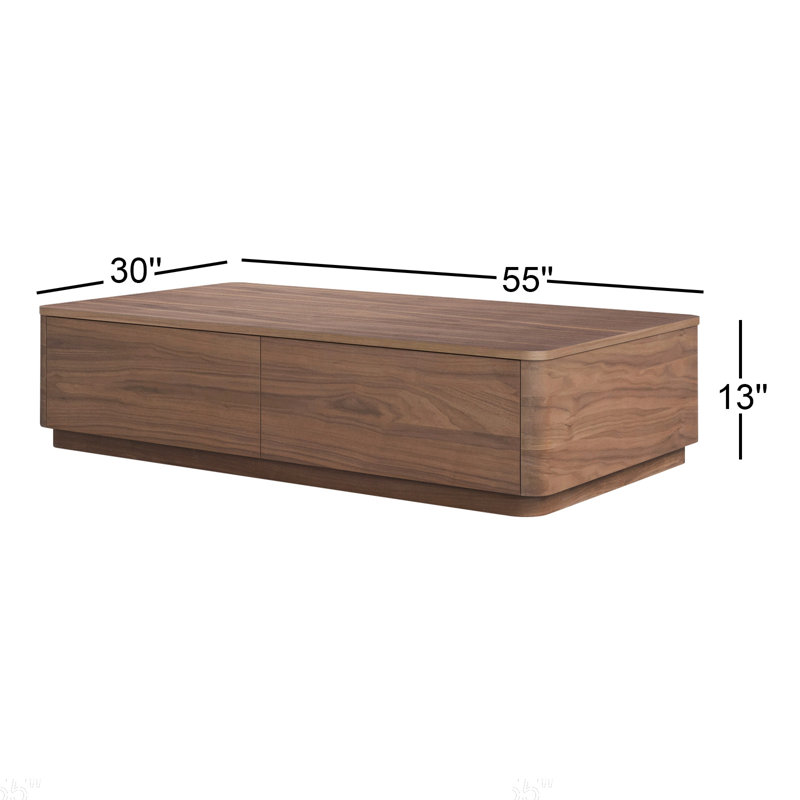 Walnut Rectangular Wood Coffee Table with Storage