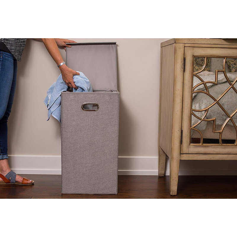 Gray Medium Polyester Linen Upright Laundry Hamper with Lid