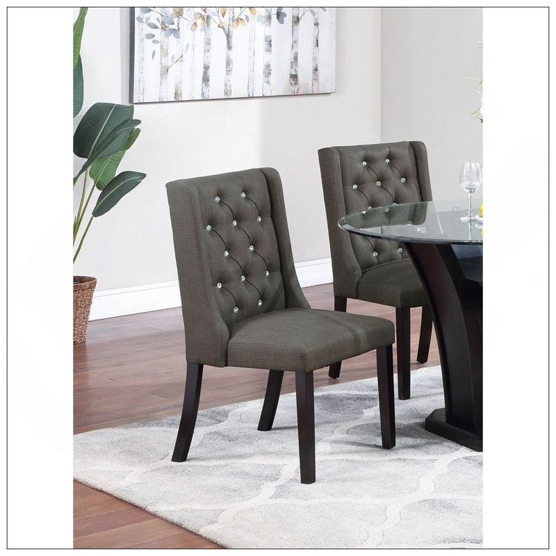 Ensemble de 2 chaises de salle à manger capitonnées modernes en tissu de polyfibre noir moderne, panneau de fibres à densité moyenne en bois d'hévéa, conception à oreilles pour une assise élégante
