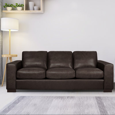 Oversized Genuine Leather Sofa – Deep Seat Square Arm Couch for Contemporary Living Room