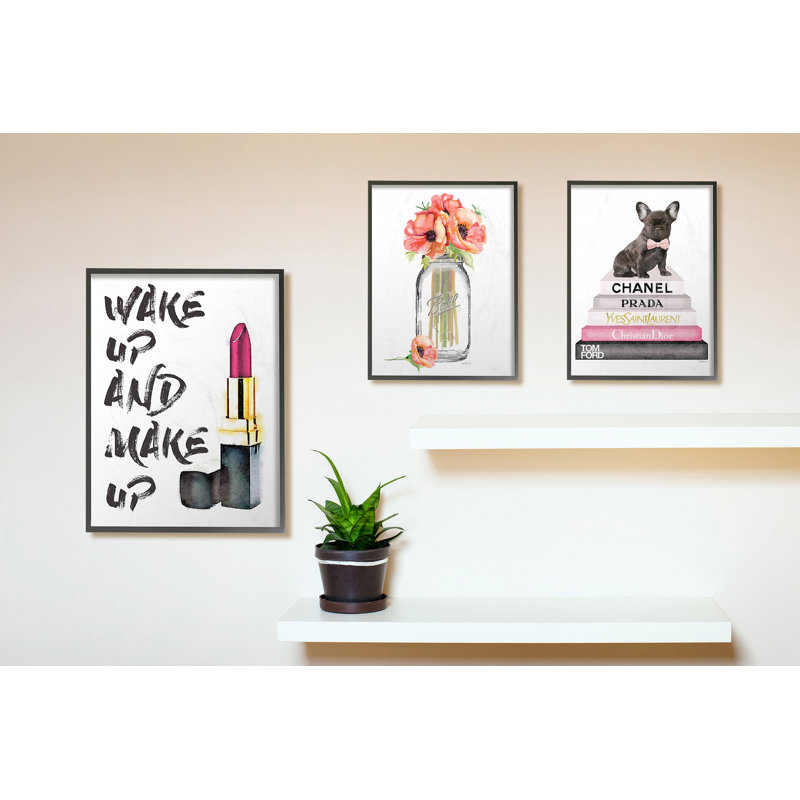 «Wake Up and Make Up», art textuel, H 20 po x l 16 po x P 1,5 po, Giclée encadrée noir minuit