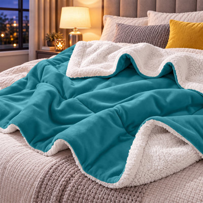 Jeté réversible en molleton Sherpa avec flanelle Microplush douce, jeté toutes saisons pour lit et canapé