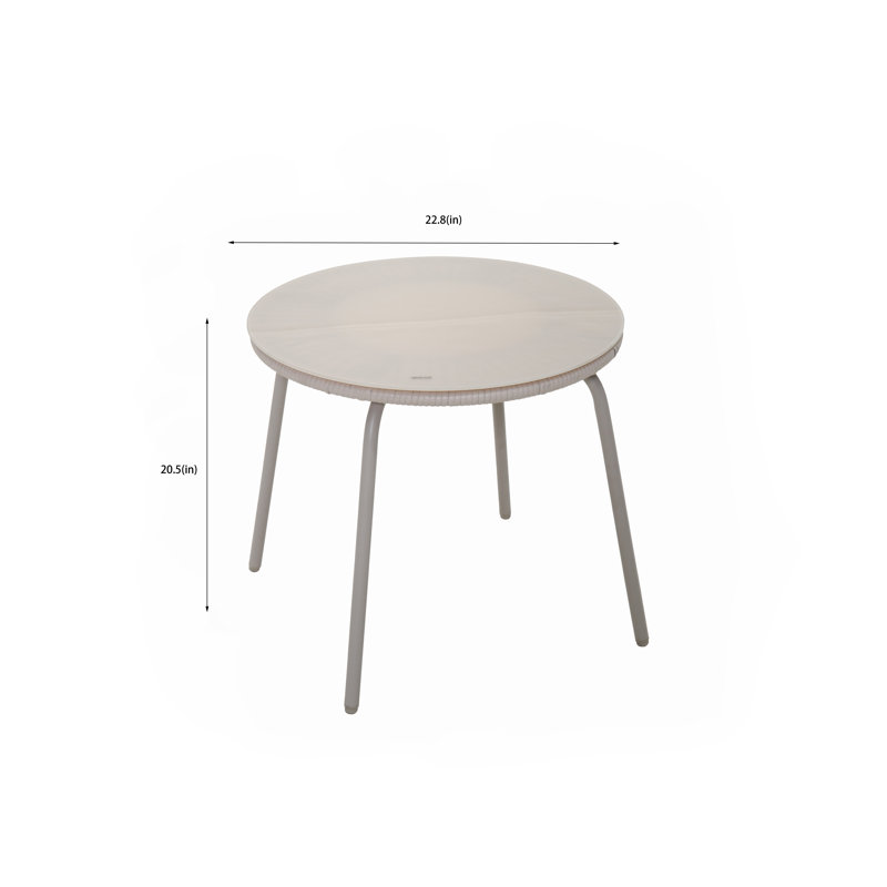 Ensemble de meubles de patio 3 pièces avec chaises d'appoint en osier blanc cassé et table d'appoint ronde - sièges de salon modernes à structure en acier pour le jardin, la piscine et le balcon
