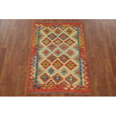 Geometric Kilim Reversible Wool Rug 3x4