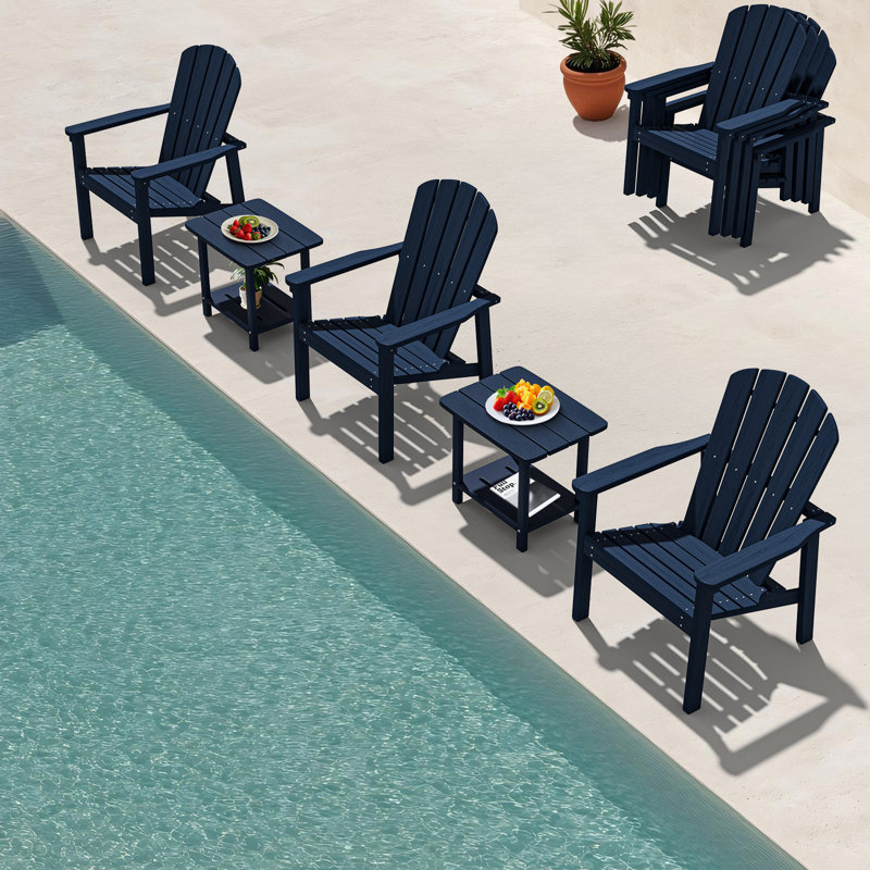 Set of 4 Stackable Adirondack Chairs – HDPE Outdoor Patio Seating, All-Weather Durable Design with Space-Saving Storage and Comfort Backrest