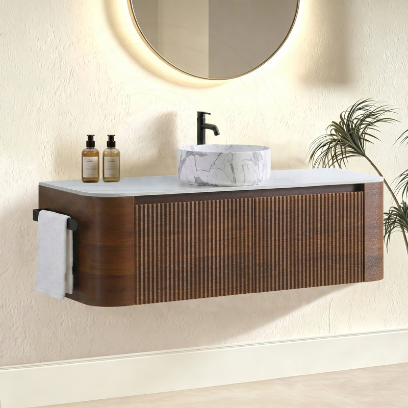 Meuble-lavabo 48 po avec lavabo en céramique blanc Carrara et porte-serviettes, Walnut