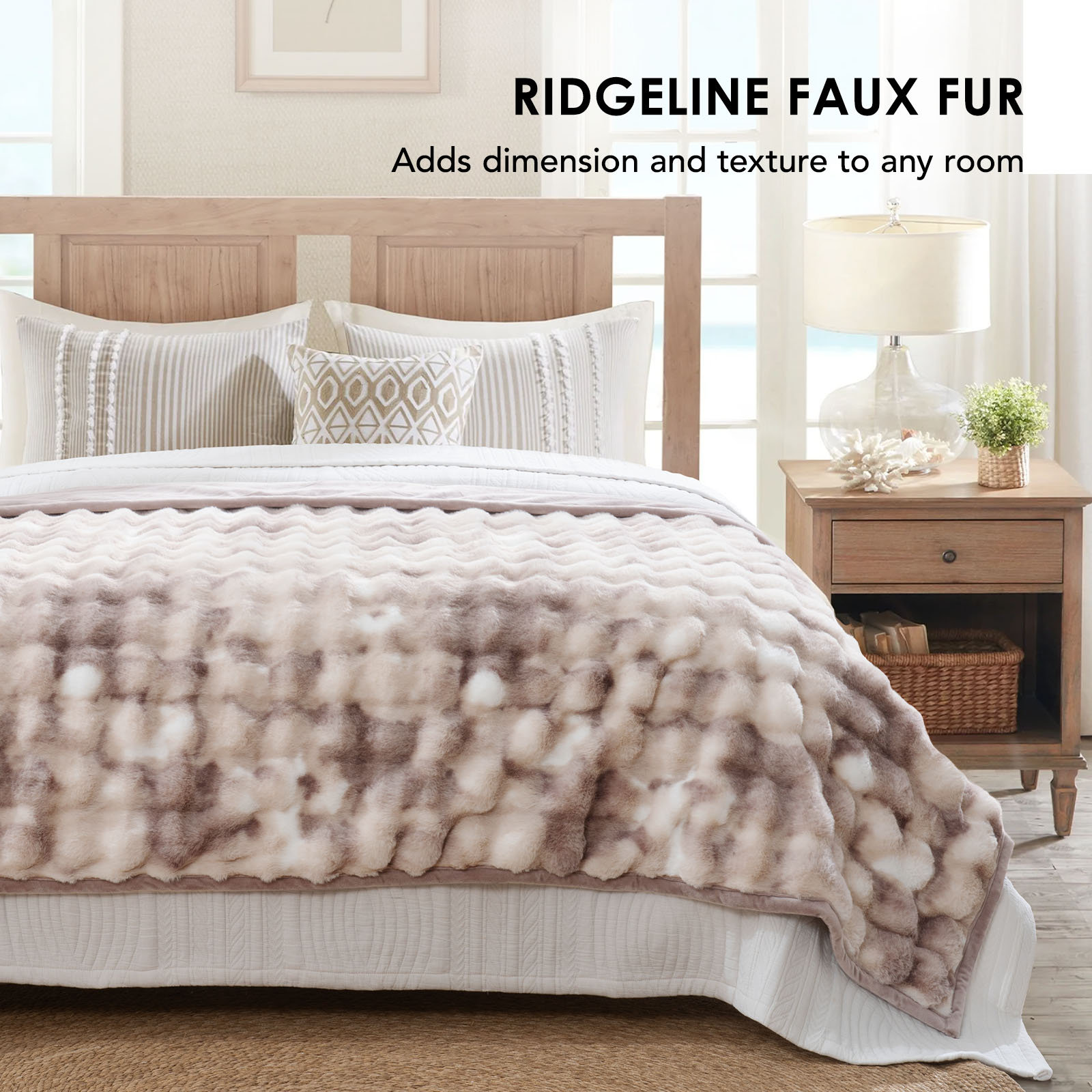 Faux Fur Weighted Throw Blanket, 80" L x 60" W, Taupe