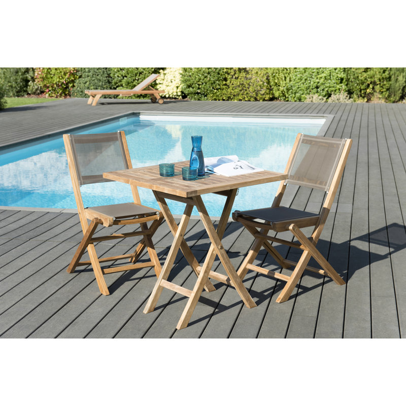 Woehler 2 - Person Teak Wood Patio Dining Set with Square Table, 77cm H x 70cm W x 70cm D
