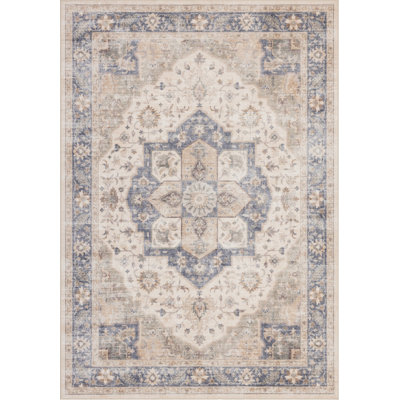 Eaglin Oriental Medallion Ivory Washable Foldable Area Rug