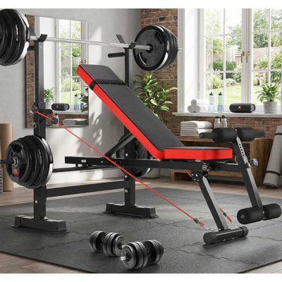 Banc de musculation pliable amélioré avec poteaux de rangement - Station d'entraînement multi-positions d'une capacité de 600 lb