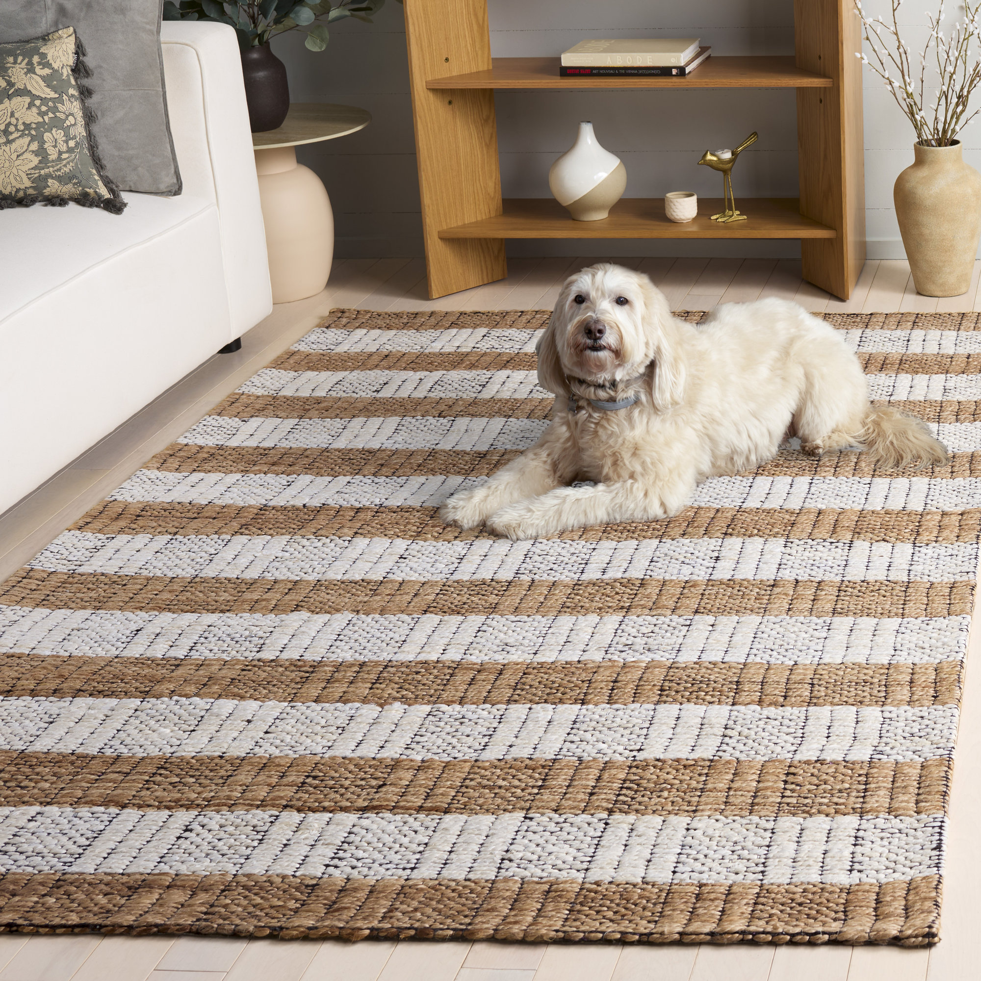 Natural Fiber Hand Woven Jacquard Performance Striped Indoor Rug, 5'-0" X 8'-0" Rectangle
