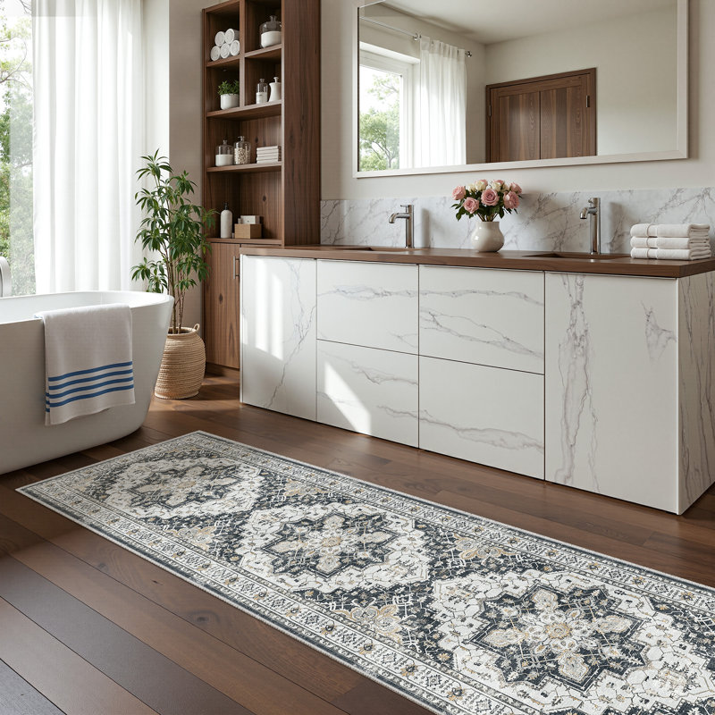 Malila Machine Washable Non-Slip Area Rug, Runner 2' x 8', Black
