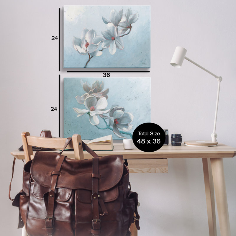 Ensemble unique d'art mural sur toile 2 branches de magnolia simples par Wellington Studio, H 24 po x l 36 po