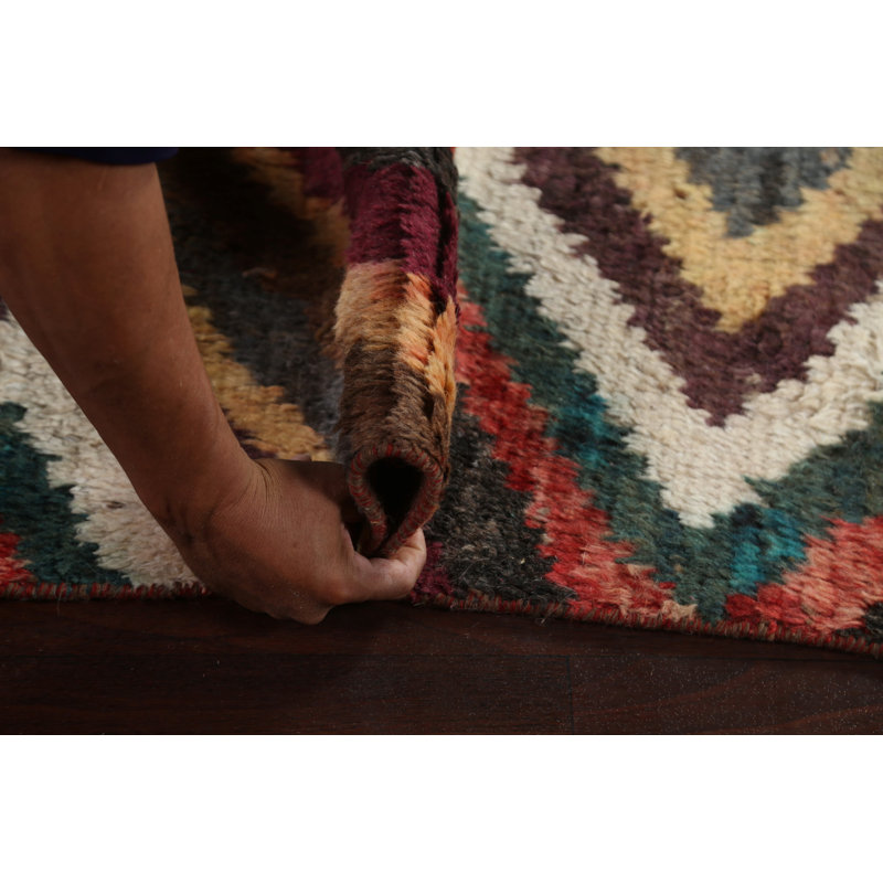 Tapis multicolore en laine noué à la main de conception unique 6 pi 3 po x 9 pi 5 po