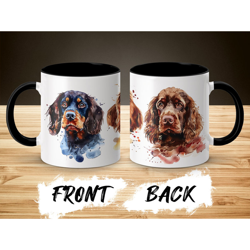 11oz Watercolour Spaniel Dogs Design Coffee Mug, Black, 2