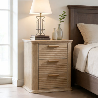 22" Large Tabletop Round Corner Nightstand with Charging Station Fluted Design with 3 Drawers