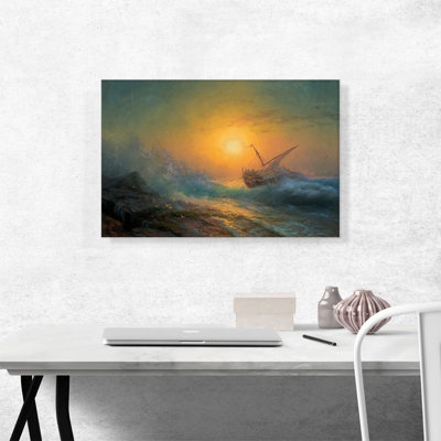 «Stormy Sea at Sunset 1896» par Ivan Aivazovsky, reproduction d'art sur toile tendue