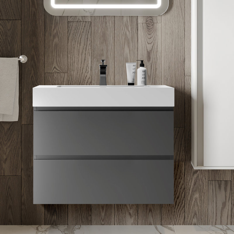 29.9'' Single Bathroom Vanity with Resin Top, Gray