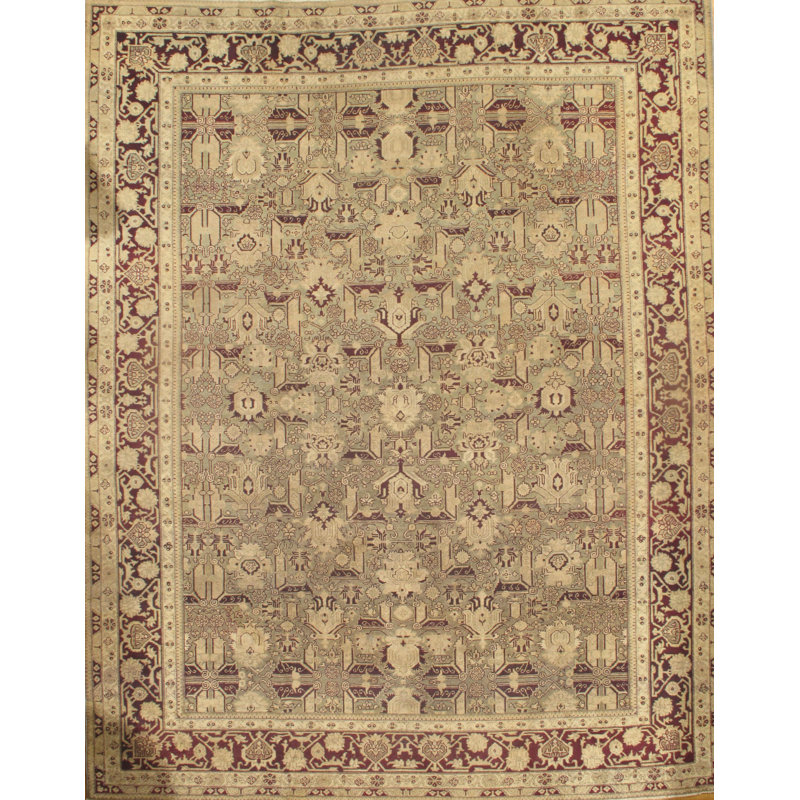 Tapis olive / rouge en laine tissé à la main Antique Amritsar