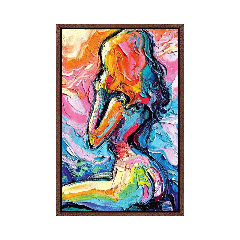 Femme 410 by Aja Trier - Painting on Canvas, 66.04 cm H x 45.72 cm W, Classic Brown Wood Framed