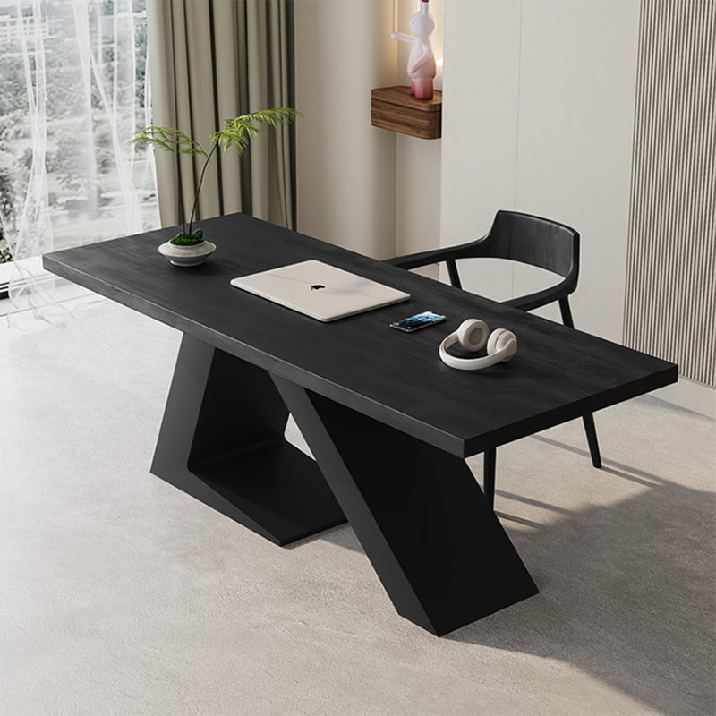 Bureau d'écriture rectangulaire en bois massif noir, Noir, H 29,53 po x l 59,06 po x P 27,56 po
