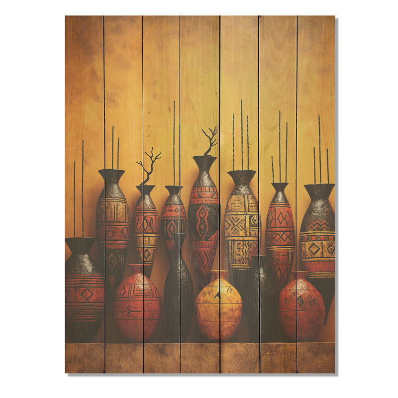 «Red African Pottery», reproduction de poterie sur bois, H 20 po x l 10 po