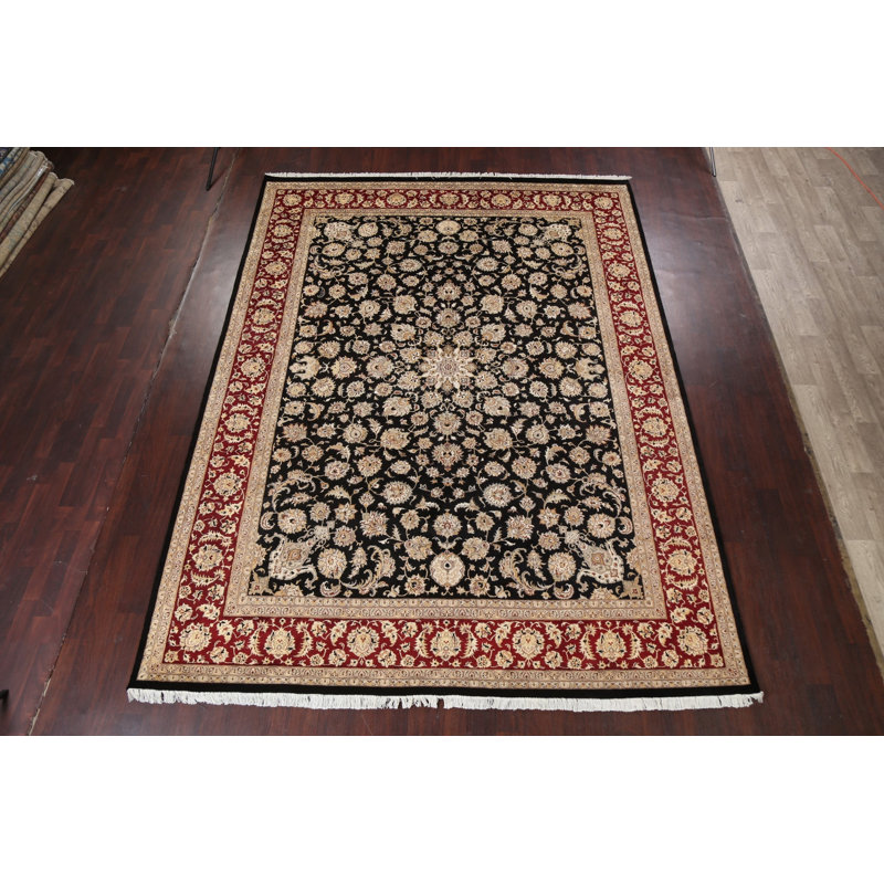 Tapis en laine / soie Tabriz à teinture végétale noué à la main 9 x 12